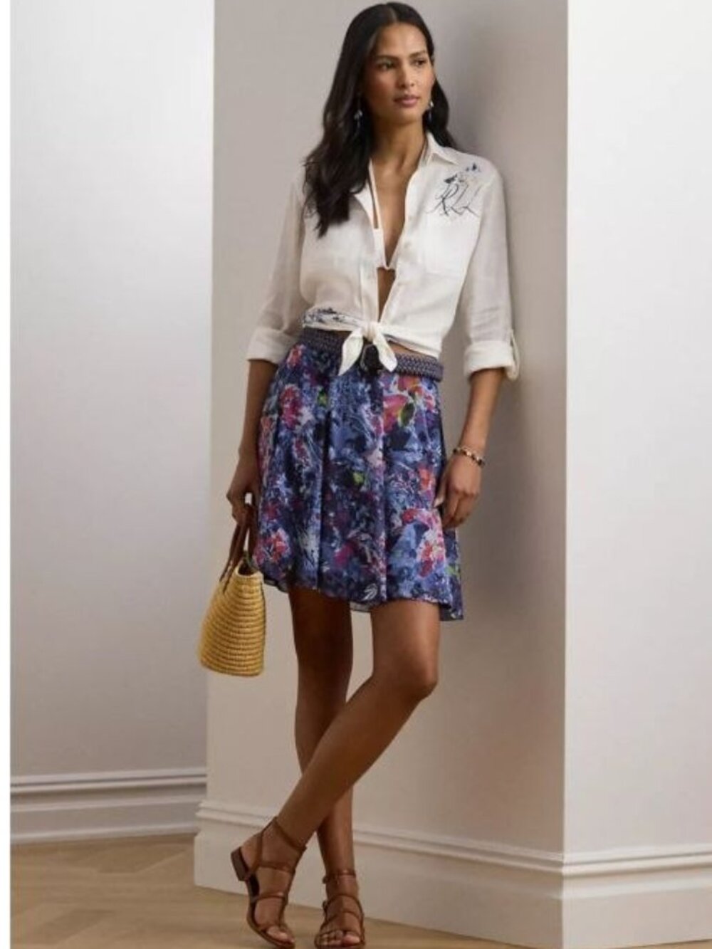 $145 Lauren Ralph Lauren Print Crinkle Georgette Mini Skirt Size 4, 8,10,14,16
